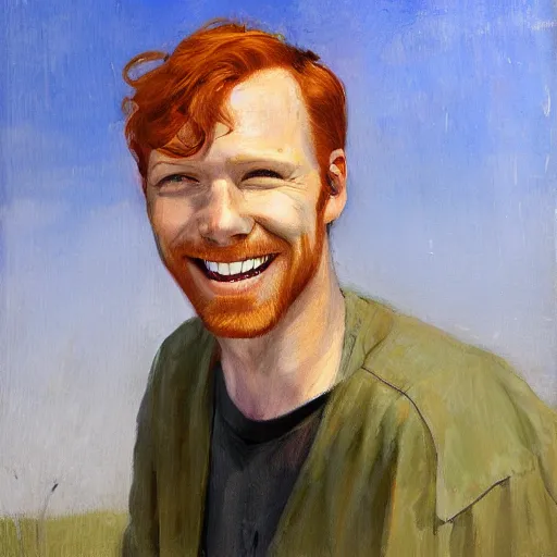 Prompt: a portrait of a smiling redhead man, by david palumbo
