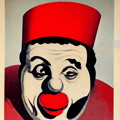 Prompt: communist clown portrait, soviet propaganda poster