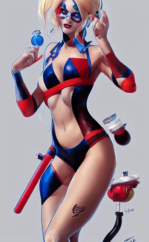 Prompt: harley quinn in a swim suit by artgerm and guweiz