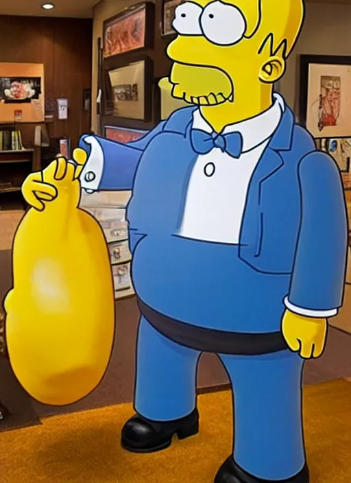 Image similar to a wax statue of homer simpson, realistic