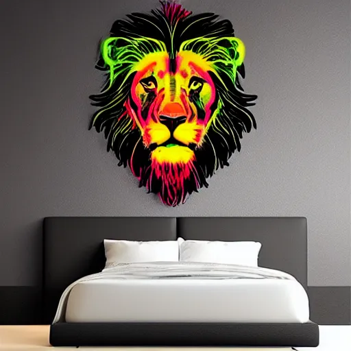 Image similar to black canvas, lion, neon lights, strawberry, dja