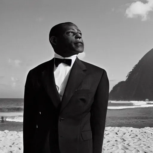 Image similar to vintage photo of a black man wearing a black suit in rio de janeiro