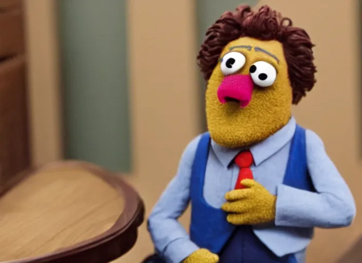 Image similar to film still of Robert California as a muppet from The Office, 4k