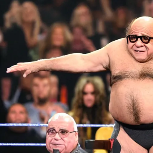 Image similar to Danny DeVito as a WWE Superstar