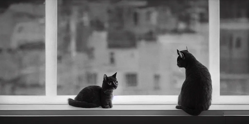 Prompt: cat on a windowsill. cinematic