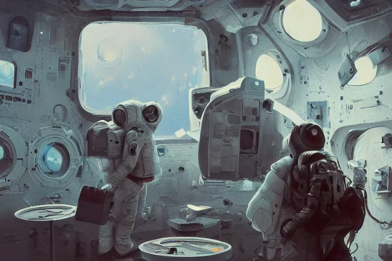 Image similar to an astronaut in an art gallery, surrealism, art gallery full of floating paintings, expressive oil painting, by greg rutkowski, by james gilleard, digital, trending on artstation, octane render, highly detailed