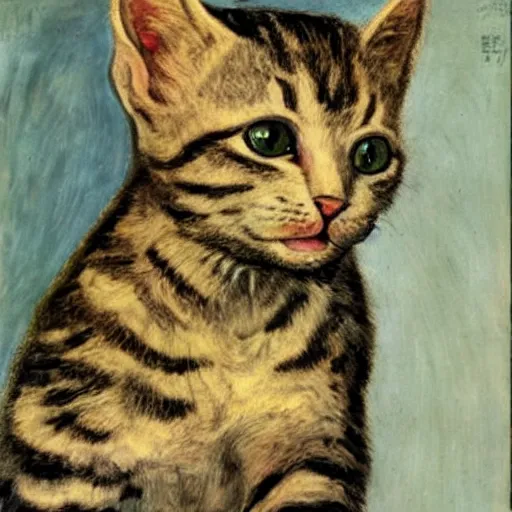 Prompt: of surprised kitten by lucian freud