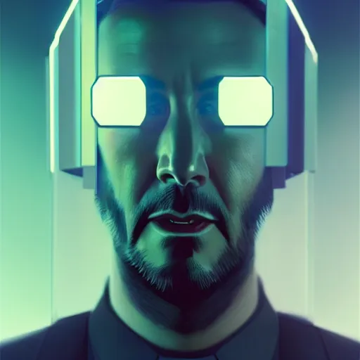 Image similar to duotone noir scifi concept portrait illustration of keanu reeves floating inside box zero gravity glowing 3 d mesh portals futuristic, octane render, surreal atmosphere, volumetric lighting. accidental renaissance. by sachin teng and sergey kolesov and ruan jia and heng z. graffiti art, scifi, fantasy, hyper detailed. trending on artstation