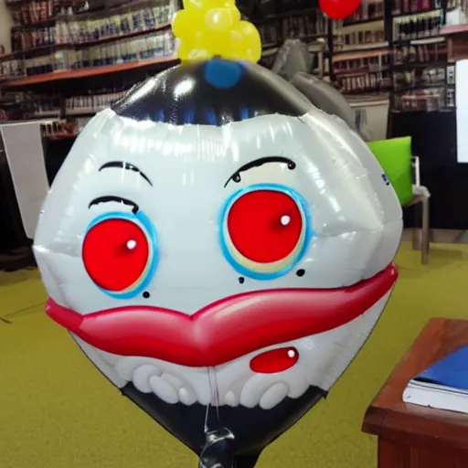 Prompt: scary balloon, balloon with eyes and a mouth, simple