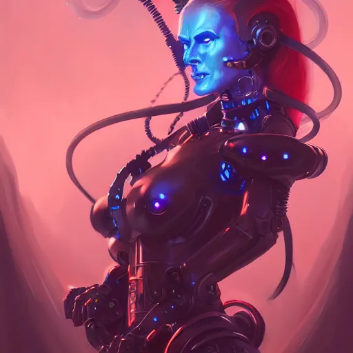 Image similar to a portrait of a nubile cybernetic duchess of hell, cyberpunk concept art by pete mohrbacher and wlop and artgerm and josan gonzales and jean claude meziere and syd mead and moebius, trending on artstation, unreal engine, highly detailed, intricate, sharp focus, digital art, 8 k