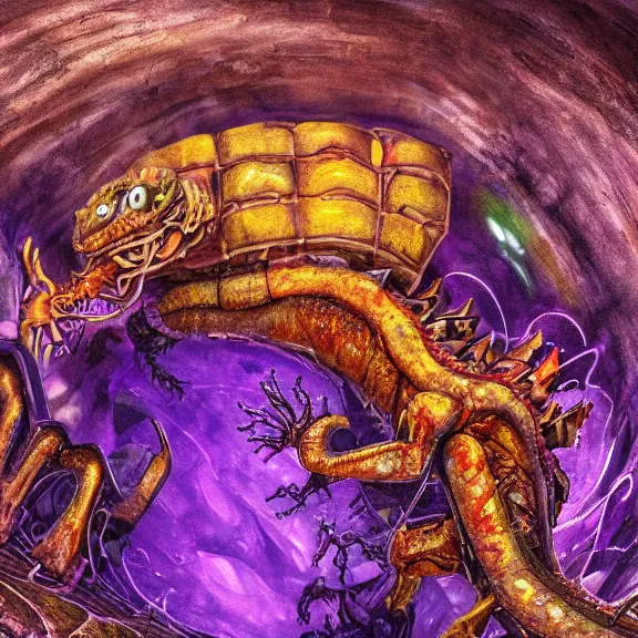Prompt: detailed shot of inside a cavernous living stomach of a giant hot robot dragon, the walls purple and pulsing, lots of acid pooling up on the floor, digesting and dissolving a human that ended up inside, food pov, micro pov, vore, digital art, furry art, high quality, 8k 3D realistic, macro art, micro art, Furaffinity, Deviantart, Eka's Portal, G6