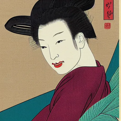 Image similar to ukiyo-e portrait of cate blanchett