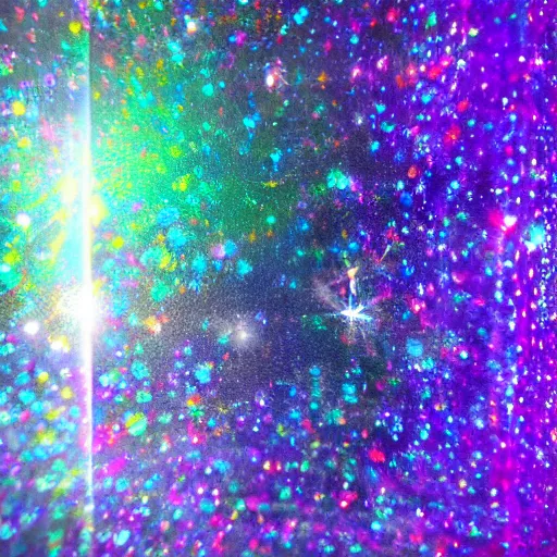 Image similar to light refraction, abstract, crystals, sparkles, in a dark studio room.