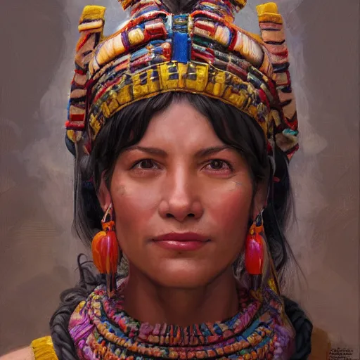 Image similar to an portrait of an happy female inca, detailed, centered, digital painting, artstation, concept art, donato giancola, Joseph Christian Leyendecker, WLOP, Boris Vallejo, Breathtaking, 8k resolution, extremely detailed, beautiful, establishing shot, artistic, hyperrealistic, beautiful face, octane render