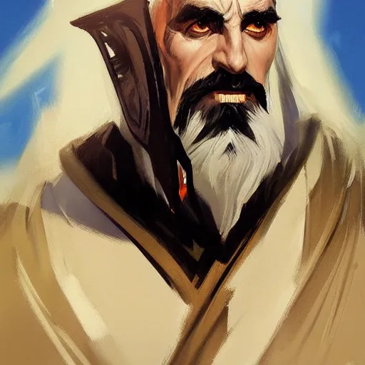 Image similar to greg manchess portrait painting of saruman as overwatch character, medium shot, asymmetrical, profile picture, organic painting, sunny day, matte painting, bold shapes, hard edges, street art, trending on artstation, by huang guangjian and gil elvgren and sachin teng