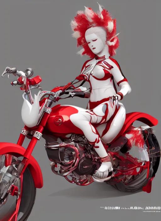 Prompt: albino maiko riding a hardcore motorbike, fluent composition,, red and white, concept art, ambient light, 4 k, intricate details, highly professionally detailed, cgsociety, highly detailed -