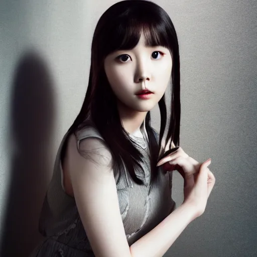 Image similar to portrait of IU aka Lee Ji-eun, seductive look, rule of thirds,, smooth,, sharp focus, James Jean pastiche by James Jean, octane render
