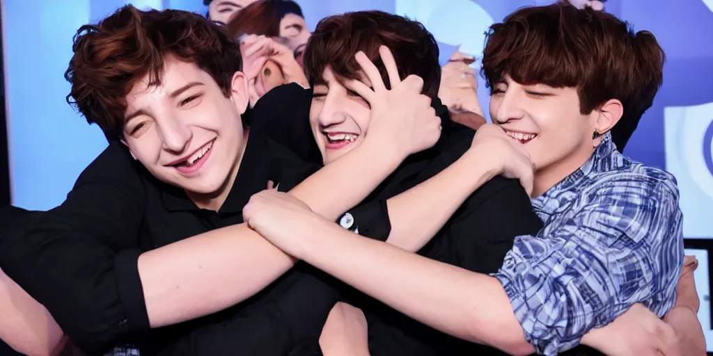 Image similar to charlie puth hugging Jung kook