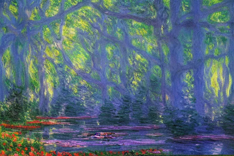 Prompt: a wonderland forest, oil painting, concept art, by monet