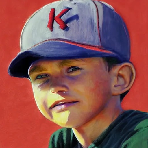 Prompt: detailed vhs cover art style young baseball boy with hat poster, realism, lush, full range of color value, detailed textures, neutral, detailed features, by chris forsey