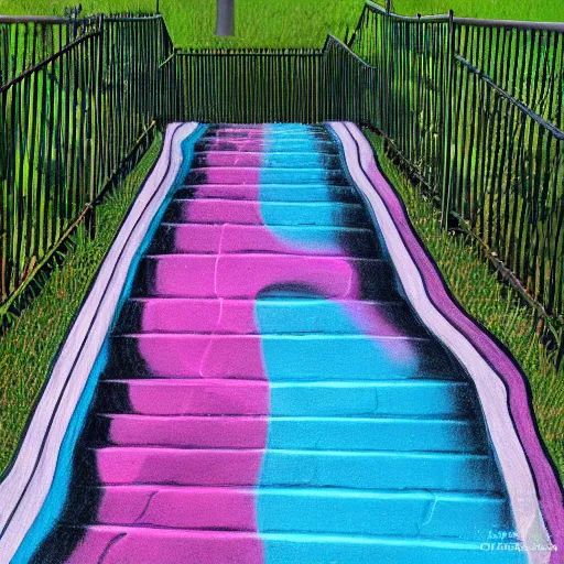 Image similar to a sidewalk chalk drawing of a twisting staircase leading to a sorrowful abyss