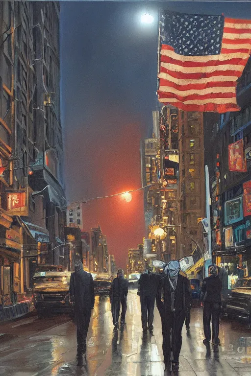 Image similar to charles bronson death wish, city street, midnight, highly detailed painting, realistic, 4 k, tom lovell painting