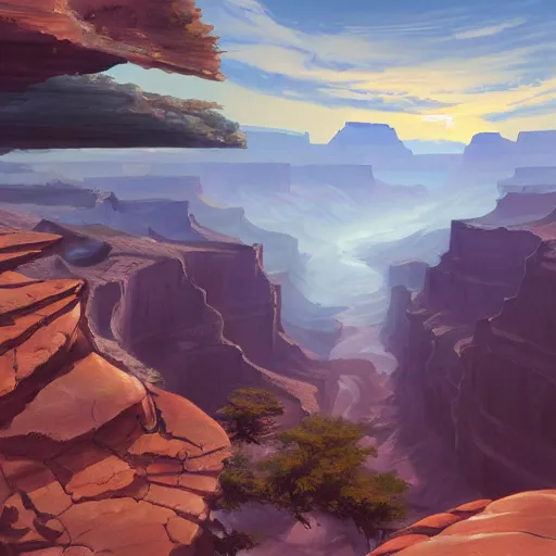 Image similar to concept art painting of a grand canyon filled with water, realistic, detailed, cel shaded, in the style of makoto shinkai and greg rutkowski and james gurney