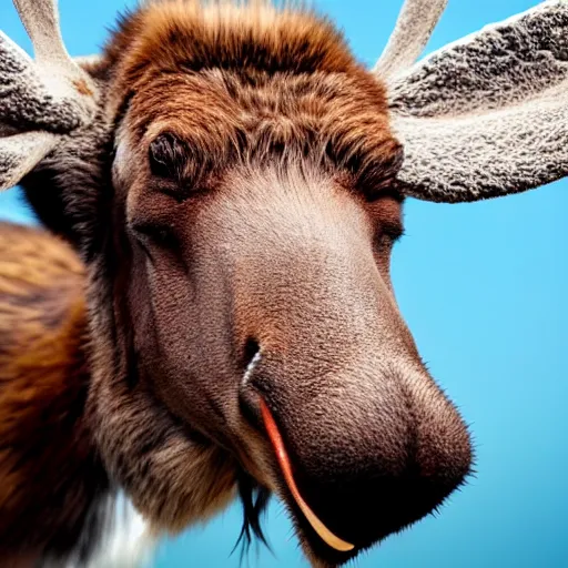 Image similar to extreme close - up photo of a smiling moose