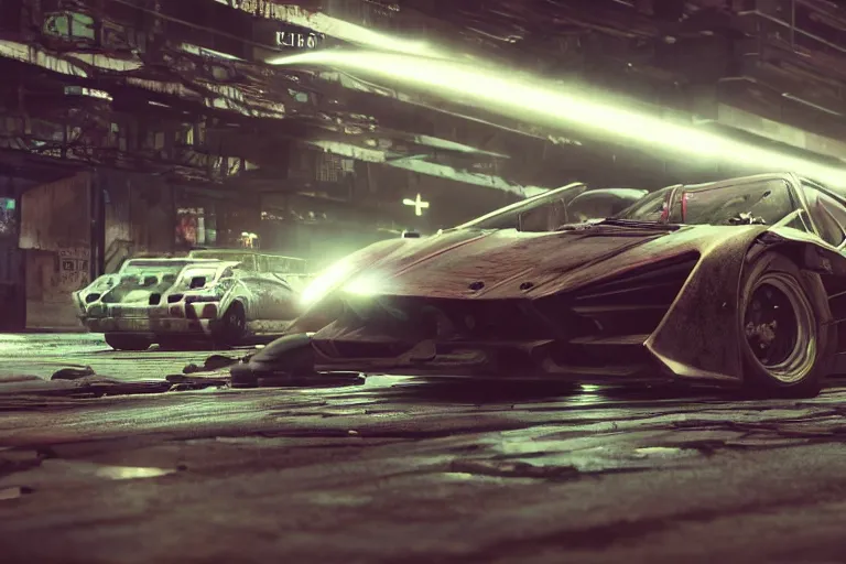 Image similar to photo wallpaper post - apocalyptic cyberpunk battle car gran turismo 7 forza horizon need for speed fast and furious 5 unreal engine cyberpunk supercar hypercar game concept car octane render, 4 khd 2 0 2 2 3 d cgi rtx style chrome reflexion global illumination ray tracing hdr arstation pixar and disney unreal