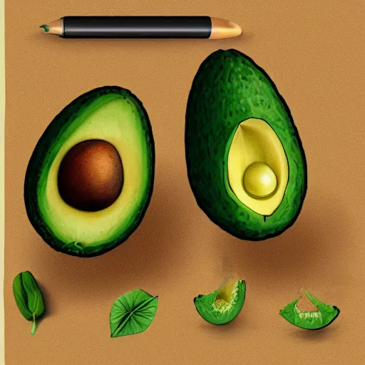 Image similar to anatomy of a avocado, da vinci notes, ultradetailed, artstation