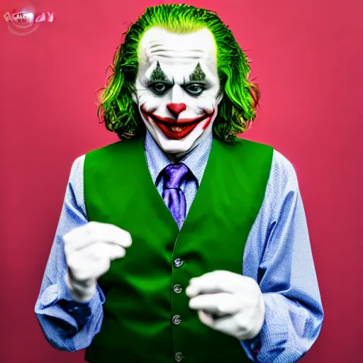 Image similar to jerry springer as the joker, sony a 7 r iv, symmetric balance, polarizing filter, photolab, lightroom, 4 k, dolby vision, photography awardm, voque, perfect face