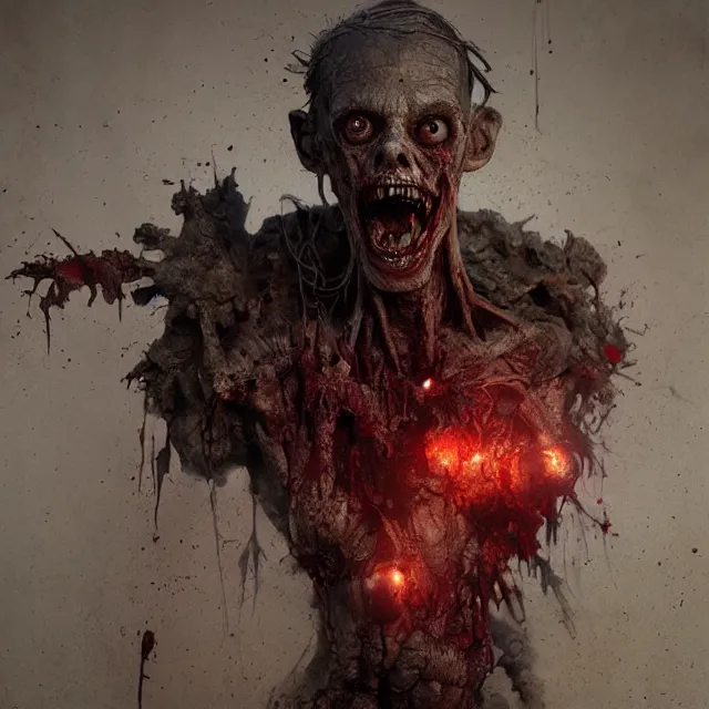 Image similar to hyper realistic photo portrait decayed smiling zombie cinematic, greg rutkowski, james gurney, mignola, craig mullins, brom redshift, vray, octane