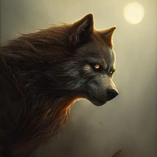 Prompt: majestic gracious terrifying werewolf portrait, atmospheric lighting, painted, menacing, intricate, volumetric lighting, beautiful, rich deep colours masterpiece, golden hour, sharp focus, ultra detailed, by leesha hannigan, ross tran, thierry doizon, kai carpenter, ignacio fernandez rios