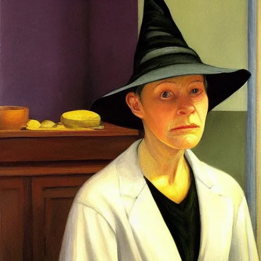 Image similar to a realistic witch portrait, by jean edward hopper,