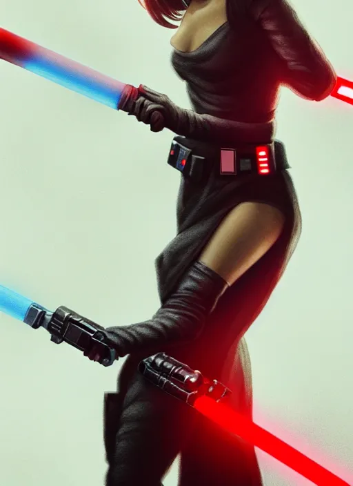 Image similar to Photo of Ariana Grande with a red lightsaber, Star Wars concept art, trending on artstation, dramatic lighting, photo-realistic