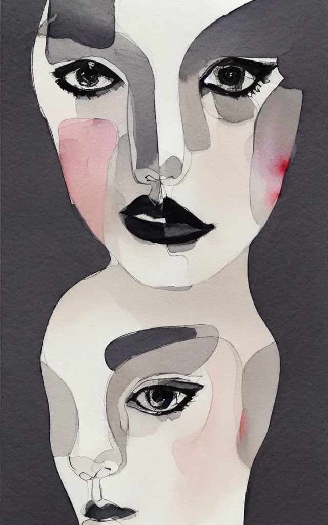 Prompt: one beautiful face woman, symmetrical, grey, colorless and silent, watercolor portraits by Luke Rueda Studios and David downton
