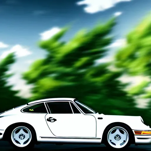 Prompt: ikari shinji riding porsche car, full hd, 4 k anime wallaper