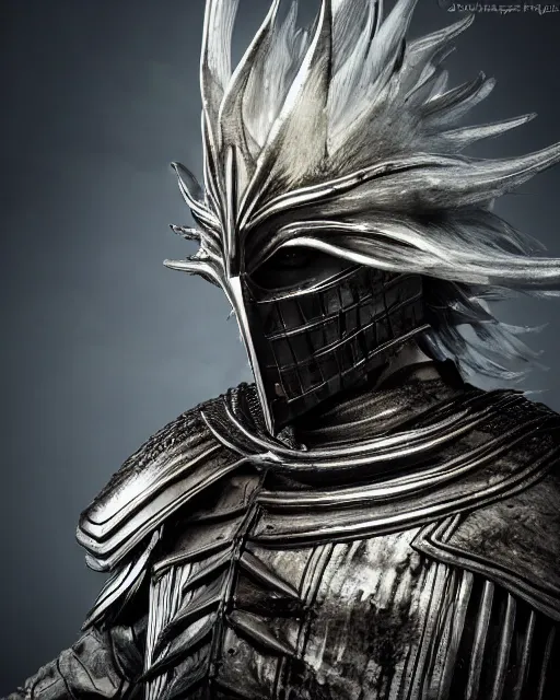 Prompt: a portrait photograph of Nameless King from Dark Souls, DSLR PHOTOGRAPHY