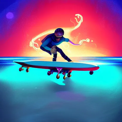 Prompt: skate in ocean. pop punk art, no duplicate image, glowing lights, ultra details, digital painting, artstation, concept art, smooth, sharp focus, illustration, intecrate details, art by richard hamilton and mimmo rottela, pixels art by kirokaze and paul robertson - h 7 6 8