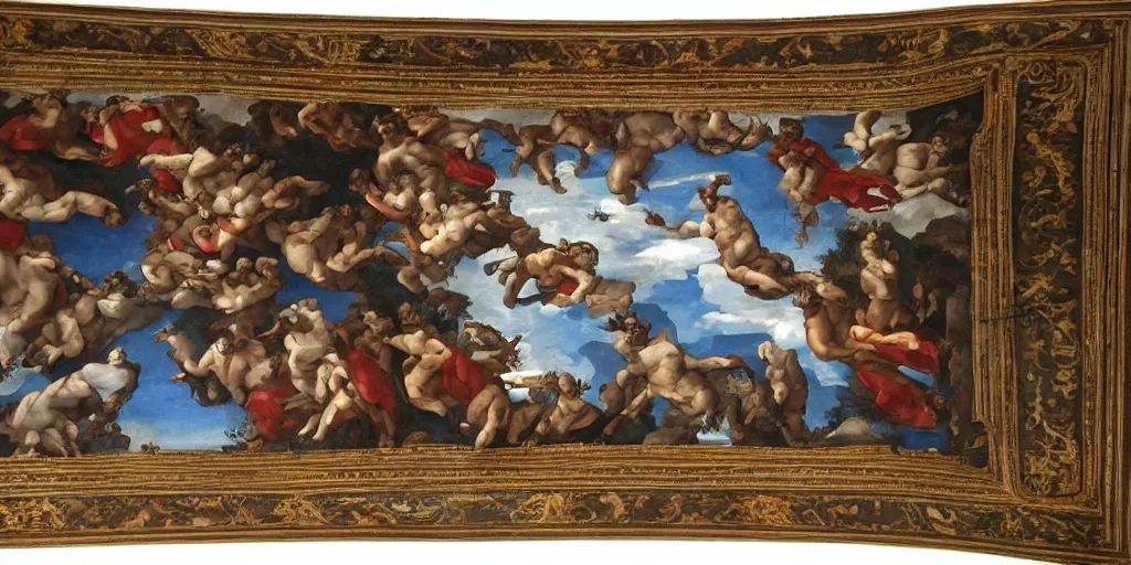 Image similar to intricate 2 1 savage sistine ceiling 1 5 0 8 chapel hand painting michelangelo renaissance