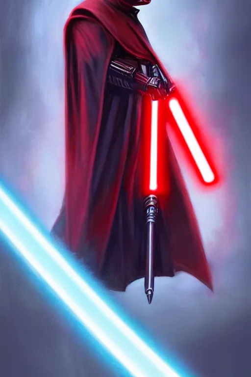 Image similar to Donald Trump as a Sith from Star Wars, red light saber, realistic portrait, symmetrical, highly detailed, digital painting, artstation, concept art, smooth, sharp focus, cinematic lighting, art by artgerm and greg rutkowski and alphonse mucha