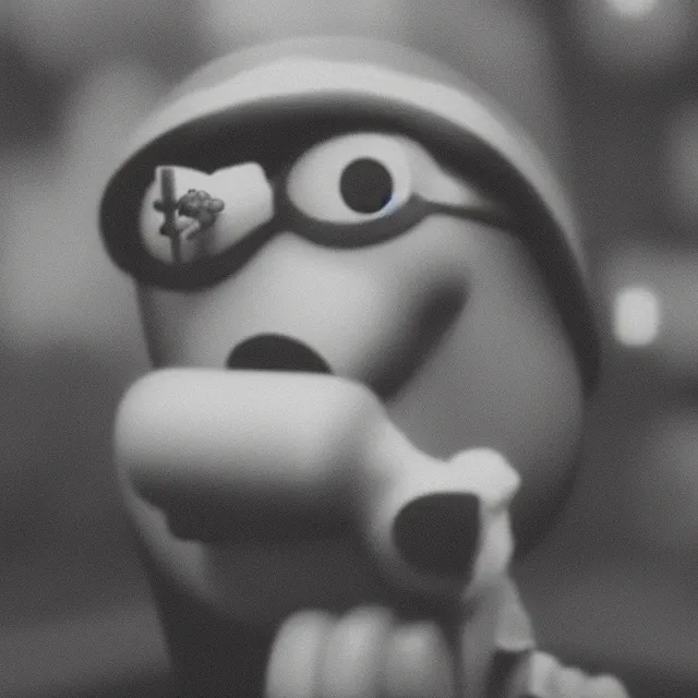 Image similar to still image of a minion smoking a cigarette and holding a revolver, black and white film, 3 5 mm film, noir, cinematic