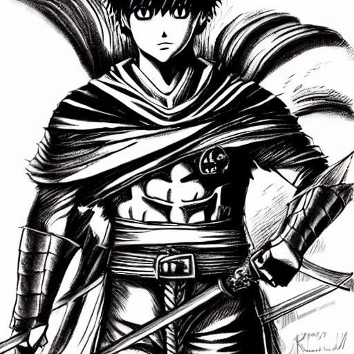 Image similar to yash as a character in berserk by kentaro miura