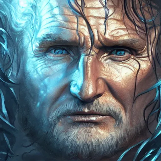 Image similar to poseidon, liam neeson, god of the ocean, d & d, fantasy, portrait, highly detailed, digital painting, trending on artstation, concept art, sharp focus, illustration, art by artgerm and greg rutkowski and magali villeneuve