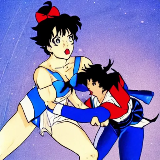 Image similar to Sailor Mercury fighting an earth golem