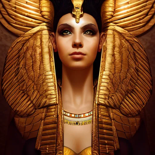 Prompt: a stunning artstation style portrait painting of an Egyptian goddess, in the style of WLOP, eyes filled with a hypnosis spiral, 8k masterpiece, cinematic lighting, pristine clean design, fantasy, insanely detailed, atmospheric