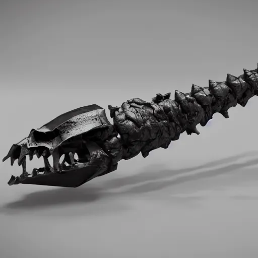 Image similar to a black sword skull core, ornament, weapon, a 3 d render by dom qwek, studio lighting, front side view, trending on polycount, hard surface modeling, rendered in maya, 3 ds max, blender, artstation hd, vray