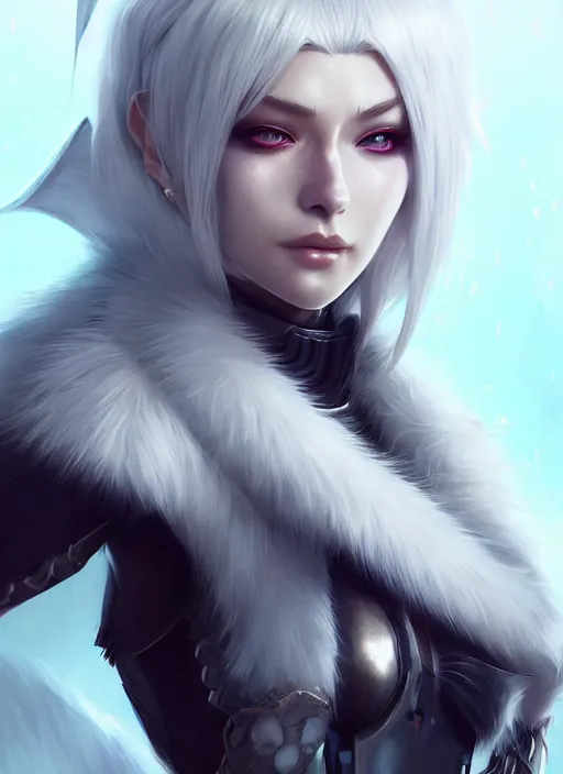 Prompt: fur - lined armor!!! beautiful and elegant white haired female!! gorgeous ayes!! character concept art, sharp focus, octane render! unreal engine 5! highly rendered!! trending on artstation!! detailed linework!! illustration by artgerm, wlop and sakimichan