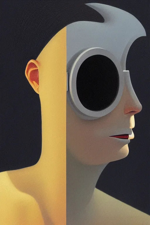 Image similar to woman wearing oculus and digital glitch head edward hopper and james gilleard, zdzislaw beksisnski, higly detailed