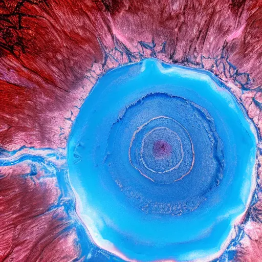 Image similar to a picture of an alien planet, blue planet, red lava rivers, center of the frame